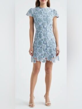 Zoe and Claire Blue Floral Lace Cap Sleeve Mini Dress Size L